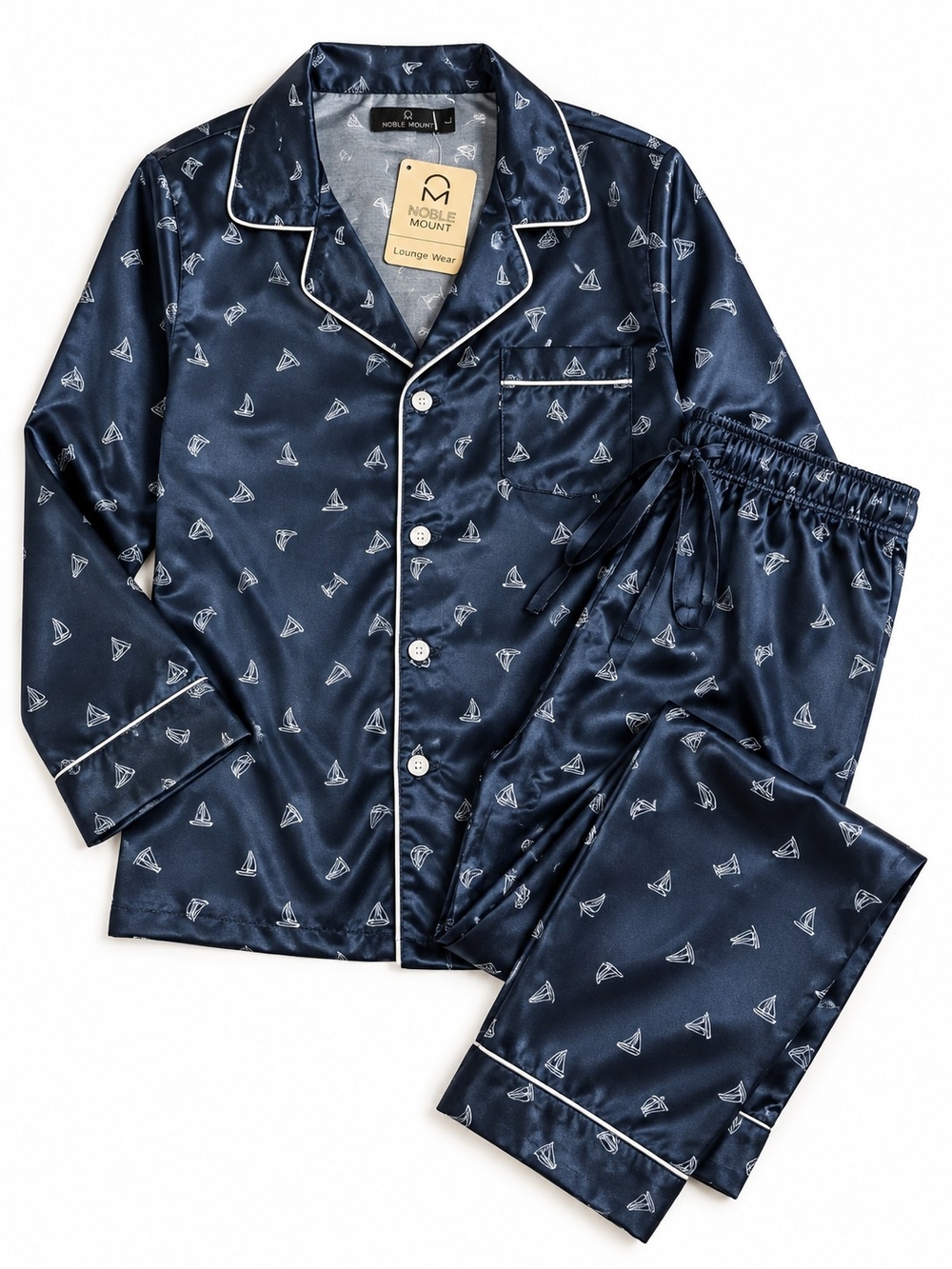 Noble Mount Men's Navy Boat Satin Pajama Set NWT Size Large